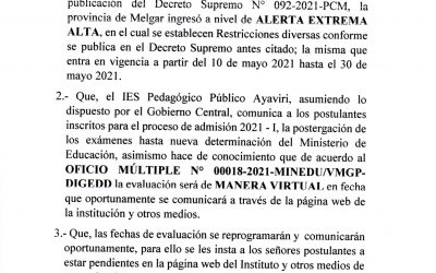 Comunicado: Suspensión de Proceso de Admisión 2021-I