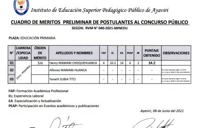 Cuadro preliminar de postulantes al concurso publico