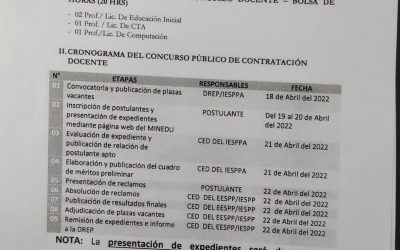 3RA CONVOCATORIA DE CONCURSO PÚBLICO DE CONTRATACIÓN DOCENTE POR BOLSA DE HORAS PARA EL INSTITUTO DE EDUCACIÓN SUPERIOR PEDAGÓGICO PÚBLICO DE AYAVIRI-2022